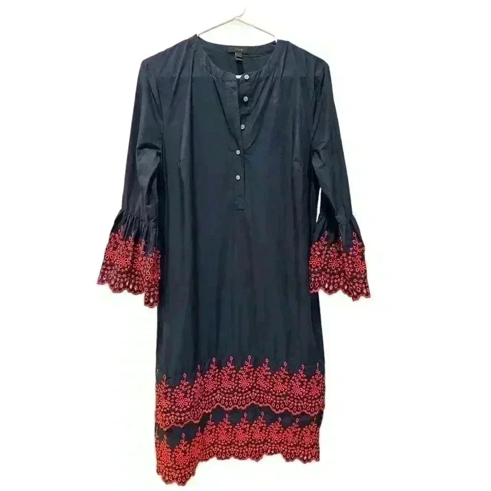 J. Crew Navy with Red Eyelet Embroidery Shift Dress Cotton Summer Size S, NWT.
